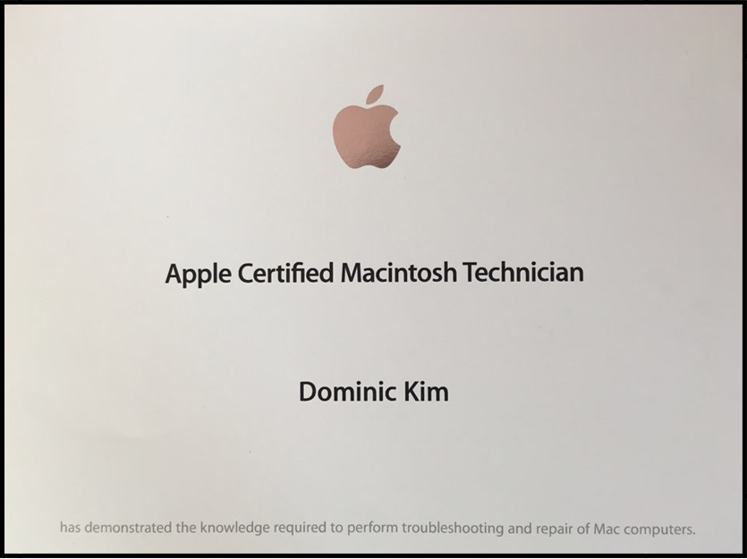 apple Certified Macintosh Technician Dominic Kim